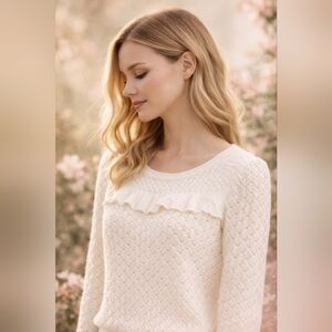 ESQUALO IVORY COTTON KNITTED TOP SIZE MEDIUM